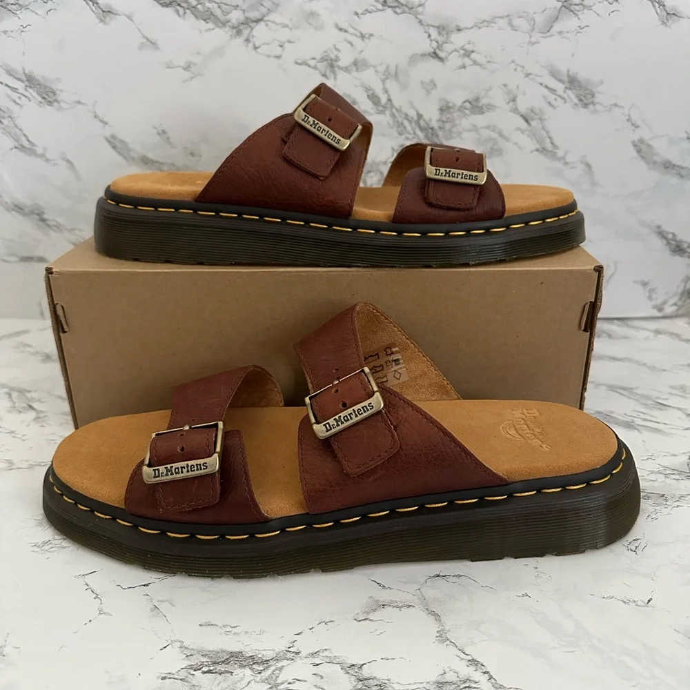 Dr. Martens Josef Nubuck Leather Mules Slip On Sandals Brown Buckle Men Size 13